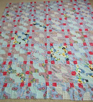 Antique Vtg Feedsack Fabric Patchwork Quilt Top Hand Pieced 82”x 85”