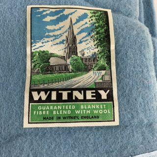 Vintage Witney Blue Wool Blanket with Ribbon Trim - Width 224cm x length 242cm 3