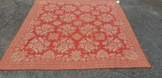 Antique Wool Salmon And Cream Floral Coverlet 78 " X 94 1/2 "