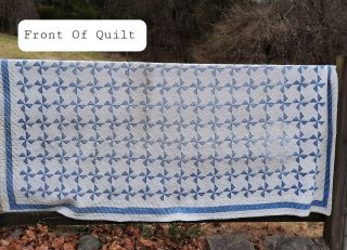 Antique 19th Century Hand Stitched 9 Spi Blue & White Quilt 82x88