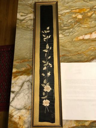 19th Century Antique Silk Embroidery With Provenance Framed