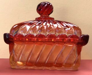 Vintage Baccarat Swirl Rose Tiente Crystal Glass Covered Box - Depose - France