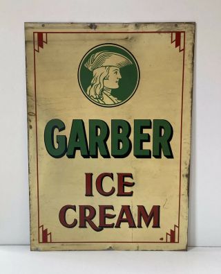 Vintage 1940s Garber Ice Cream Painted Metal Art Deco 28” Dairy Advertising Sign