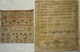 Two Early/mid 19th Century Samplers By Louisa T & Cooper - C.  1850 - 1860