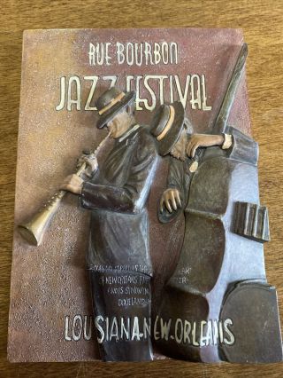 Orleans Rue Bourbon Street Wall Plaque Ceramic Louisiana Jazz Players 5x7”