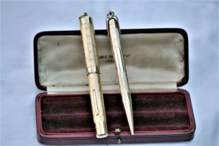 Vintage - Swan Self Filler Overlay - Fountain Pen & Pencil - Cased - Usa