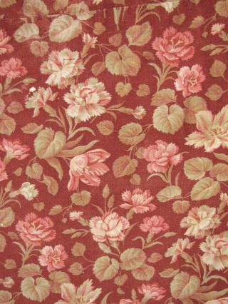 Floral Fabric Burgandy Ground Antique French Pieced Panel Cotton 2 Yards By 47in
