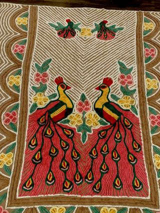 Vintage Chenille Double Peacock Bedspread 90x100