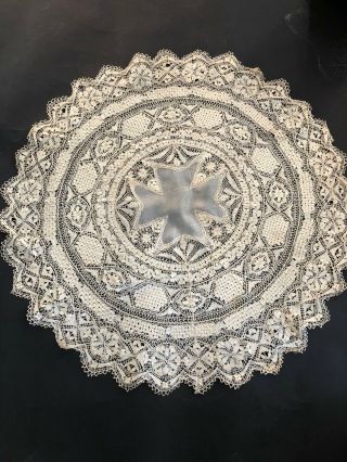Antique Lace - Circa 1900’s,  Elaborate Hand Made Silk Maltese Lace Table Center