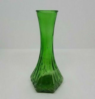 Hoosier Glass 4063 - C Bud Vase 6 " Green Hex Bottom Mcm Vintage