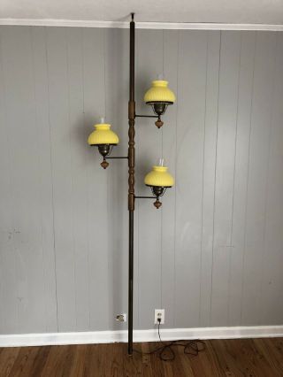 Vintage Tension Pole Lamp 60 - 70s 3 Light Fixture Lamp Yellow Hurricane 7 - 9 