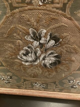 Antique Victorian Beadwork Beaded Needlepoint Panel Framed 3