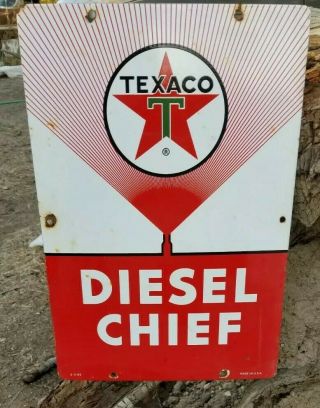 Vintage 1962 Texaco Fuel Chief Diesel Porcelain Sign Gas Oil Pump Plate