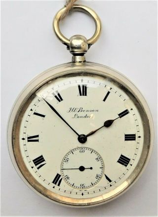 No Resrve J W Benson Hm 1919 Silver Mechanical Pocket Watch Vintage Antique