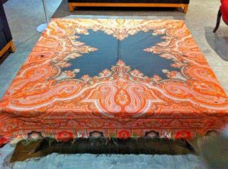Ex - large Antique Kashmir Paisley Shawl W/ Coral Intricacies 19th C (68 