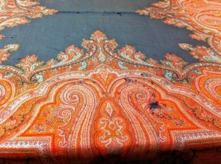 Ex - large Antique Kashmir Paisley Shawl W/ Coral Intricacies 19th C (68 