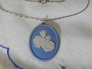 Vintage Wedgwood Pendant Necklace,  Blue & White Porcelain Made In England