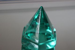 Vintage Mid Century Modern Deck Prism Pyramid Green Glass Paperweight 2