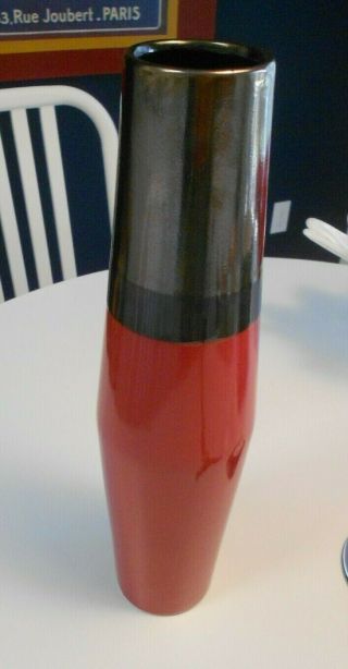 Three Tone Tall Vase Red/black/bronze 18 " X 4 1/2 " Vg,