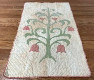 Early Pa C 1850s Album Applique Crib Quilt Turkey Red Green