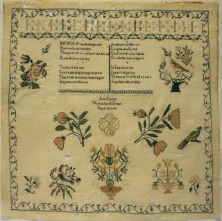 Early 19th Century Verse,  Motif & Alphabet Sampler By Ann Reeve Aged 12 - 1833