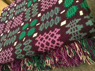 Vintage Derw Welsh Pure Wool Tapestry Blanket Throw Purple & Green