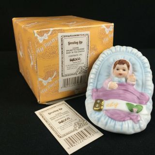 Vtg 1987 Enesco Growing Up Figurine Birthday Girl Brunette Baby In Cradle 510459