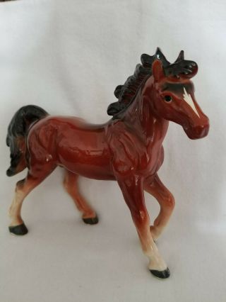 Vintage Japan Ceramic 6 " Brown And Black Horse Figurine Japan