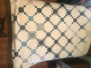Vintage Cutter Quilt Patchwork Blue And White With Lavender