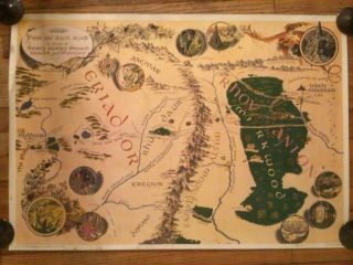 Vtg 1971 Tolkien Poster Bilbo’s Journey By Baynes George Allen & Unwin Ltd.