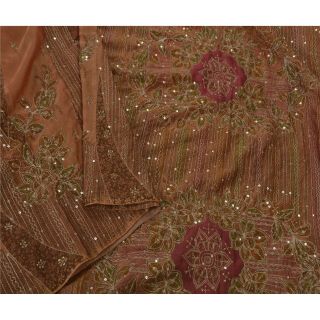 Sanskriti Vintage Peach Sarees 100 Pure Silk Hand Beaded Fabric Premium Sari