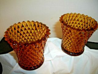 2 Vintage Amber Diamond Point Glass Peg Candle Votive Cup By Home Interior