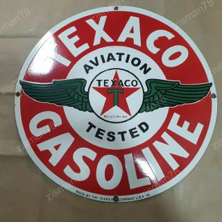 TEXACO AVIATION GASOLINE VINTAGE PORCELAIN SIGN 30 INCHES ROUND 2