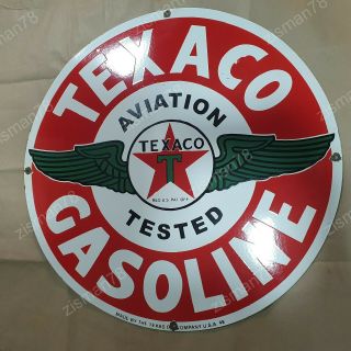 TEXACO AVIATION GASOLINE VINTAGE PORCELAIN SIGN 30 INCHES ROUND 3