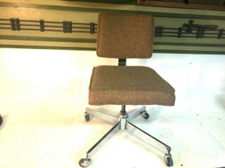 Vintage Mid Century Brown Office Chair With Chrome Swivel Base Dated May 6 1965