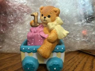 Enesco Lucy And Me Riggs Bear One Year Old Birthday Cart Present Bow Pink Blue