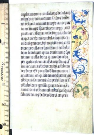 Medieval Liturgical Book Leaf On Vellum,  Gold - Washed Floral Border,  Ca.  1490