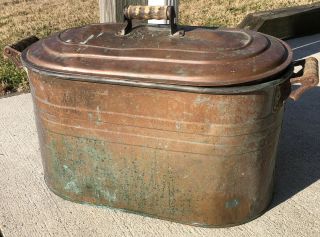 Antique Primitive Copper Boiler With Copper Lid Old Farm Wash Tub Home Decor