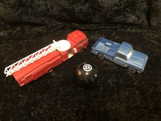3 Vintage Avon After Shave Decanter Bottles Fire Truck,  Ford Ranger,  And 8 Ball