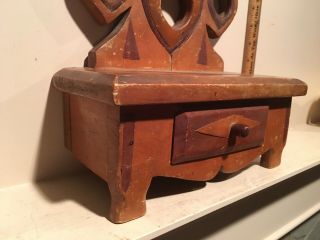Unusual Primitive Folk Tramp Art Inlay Dresser Box w/ Hearts AAFA Legs 2