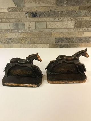 Vintage Dodge Usa Cast Metal Copper Finish Horse Pony Colt Western Bookends