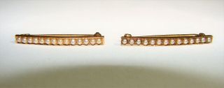 2 Antique Victorian Black 14k Yellow Gold Baby Lingerie Pin Bar Seed Pearls