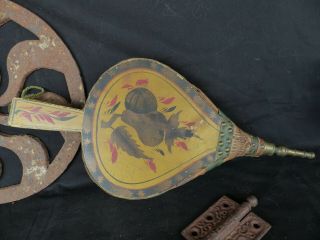 Antique Primitive Early 19th C Fireplace Bellows Hand Painted