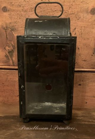 Old Early Antique Primitive Black Tin Carriage Lantern Aafa