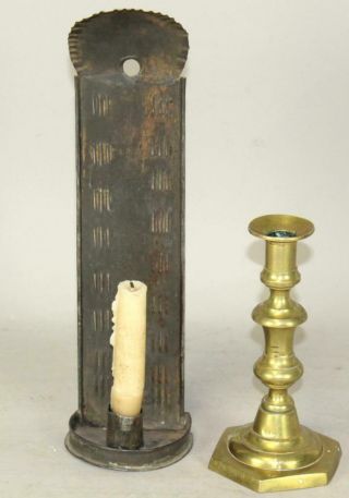 A Early 19th C Tin Candle Sconce Old Surface Embossed Decoration