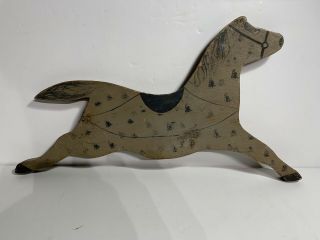 Antique American Primitive Folk Art Leaping Horse Carved Wood Wall Whimsy