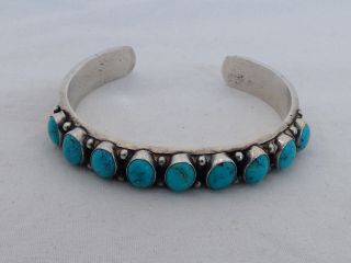 Vintage Native American Sterling Silver & Turquoise Signed Cuff Bracelet Py - 21