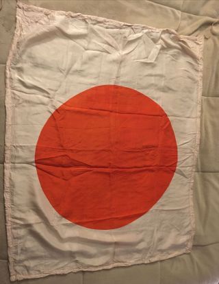 Vintage Wwii Japanese Rising Sun Silk Flag 37 " X 30”