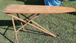 Antique Wooden Ironing Board Table Folding Wood Legs Sears Roebuck Label