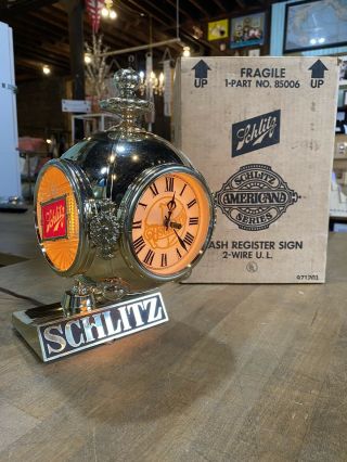 Vintage Schlitz Beer Sign Clock Globe Lighted Cash Register Display